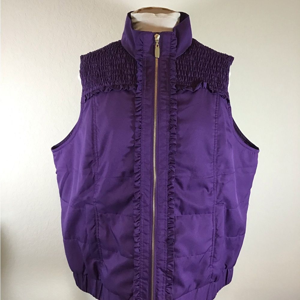 Draper’s & Damons Vest Purple Ruffle Puffer Vest Front Zipper Size 1X